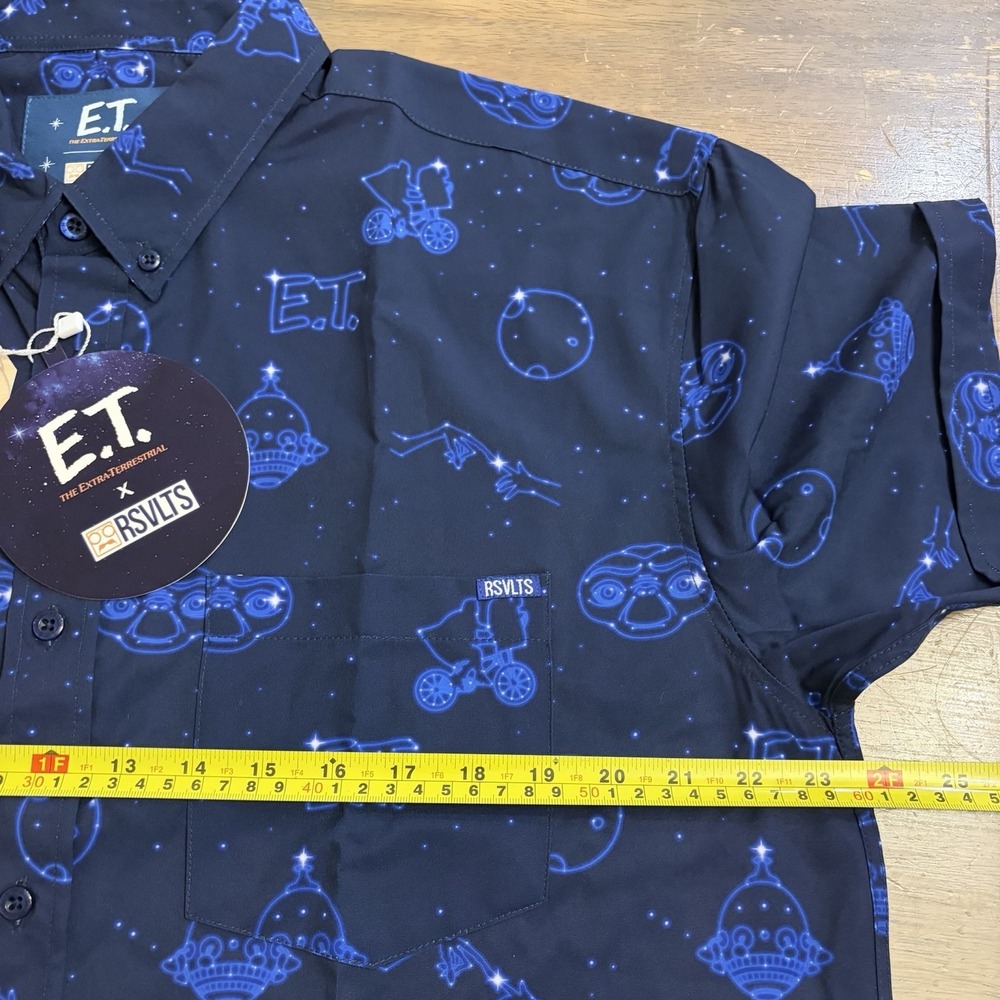 RSVLTS E.T. Men's Button Up Kunuflex Shirt Size XL Short Sleeve Blue Print NEW - Picture 7 of 10